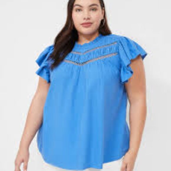 Lane Bryant Tops - Lane Bryant Classic Ruffle Cap Sleeve Blouse in "Peri Waves" Blue Size 18 NWT